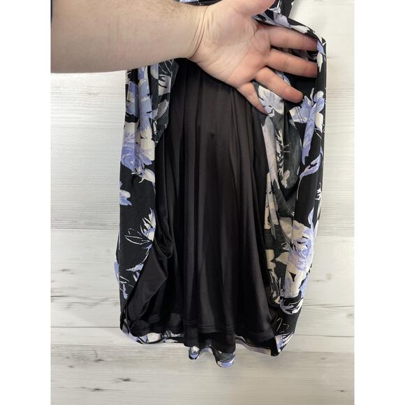 Mix by 41 Hawthorn Dress Womens Medium Black Purple Floral Wrap Sleeveless Lined - Picture 9 of 10